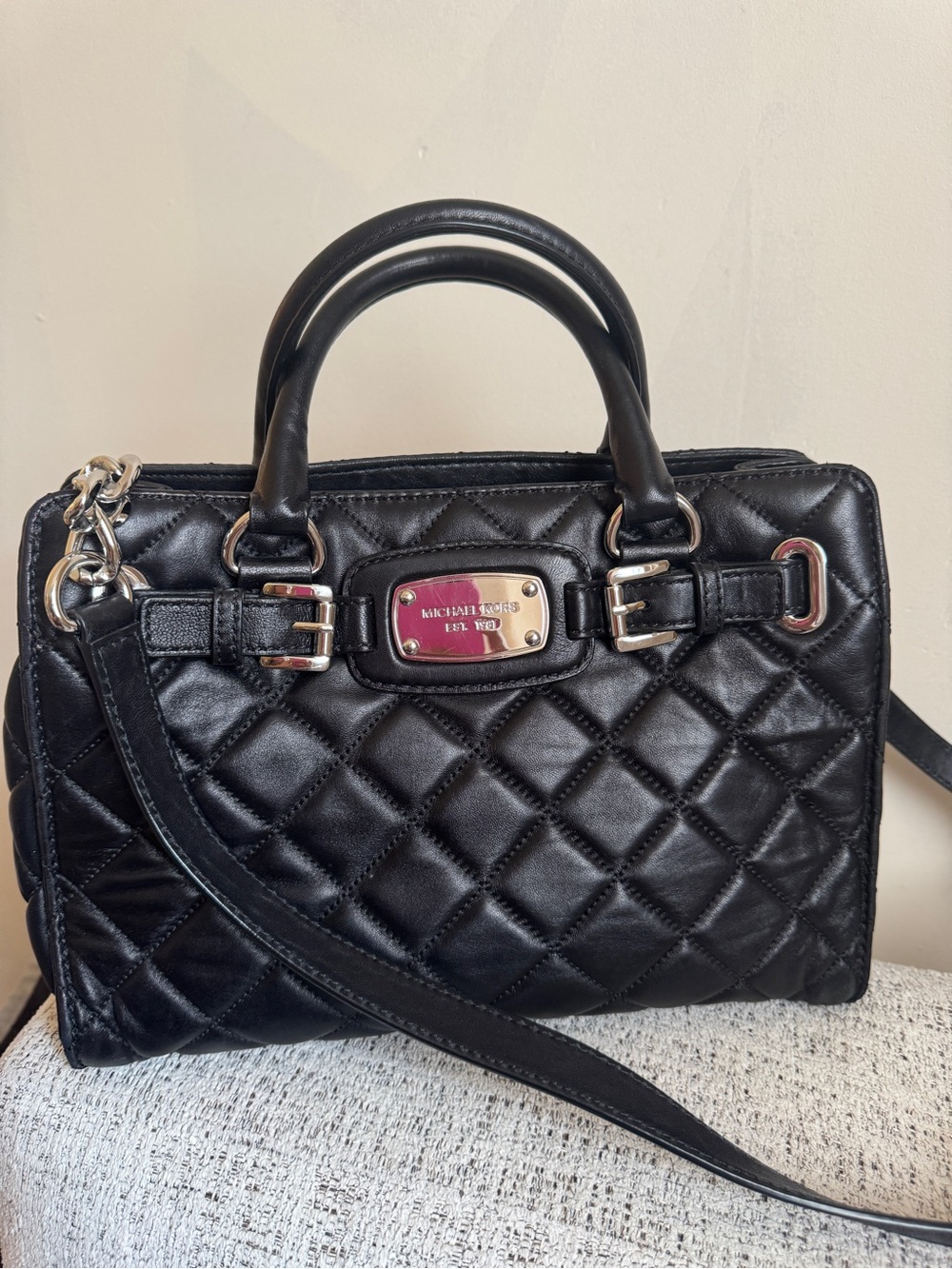 Small Michael Kors Black Quilted Leather Satchel
